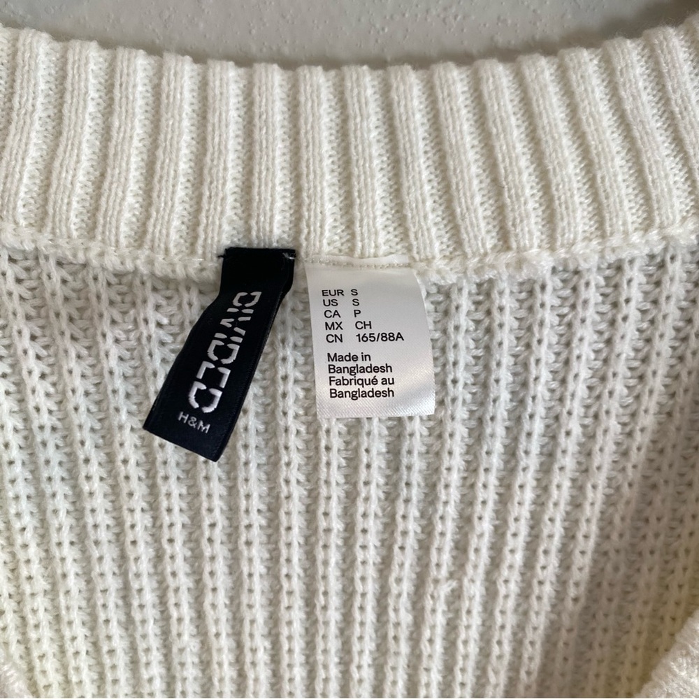 Cream Cropped Cable-Knit V-Neck Cardigan Sweater Size S neutral Cozycore - Picture 4 of 9